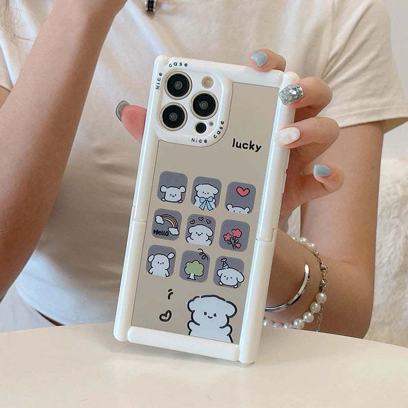 Cute Phone Cases - Cartoon Puppy Cat Holder Stand, Mirror Case for iPhone 15, 14, 13, 12, 11 Pro Max - TSP296