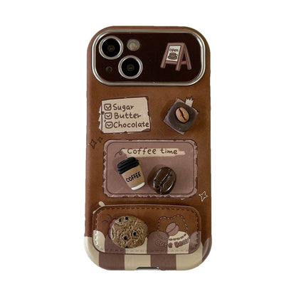 Cute Phone Cases For iPhone 16, 15, 14, 13 Pro Max - Creative 3D Coffee Stickers - Cover with Kickstand - PC3311 - Touchy Style