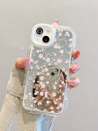 Cute Phone Cases: Pink Rose Makeup Mirror for iPhone 15 Pro Max, 14, 13, 12, and 11 - TSP300