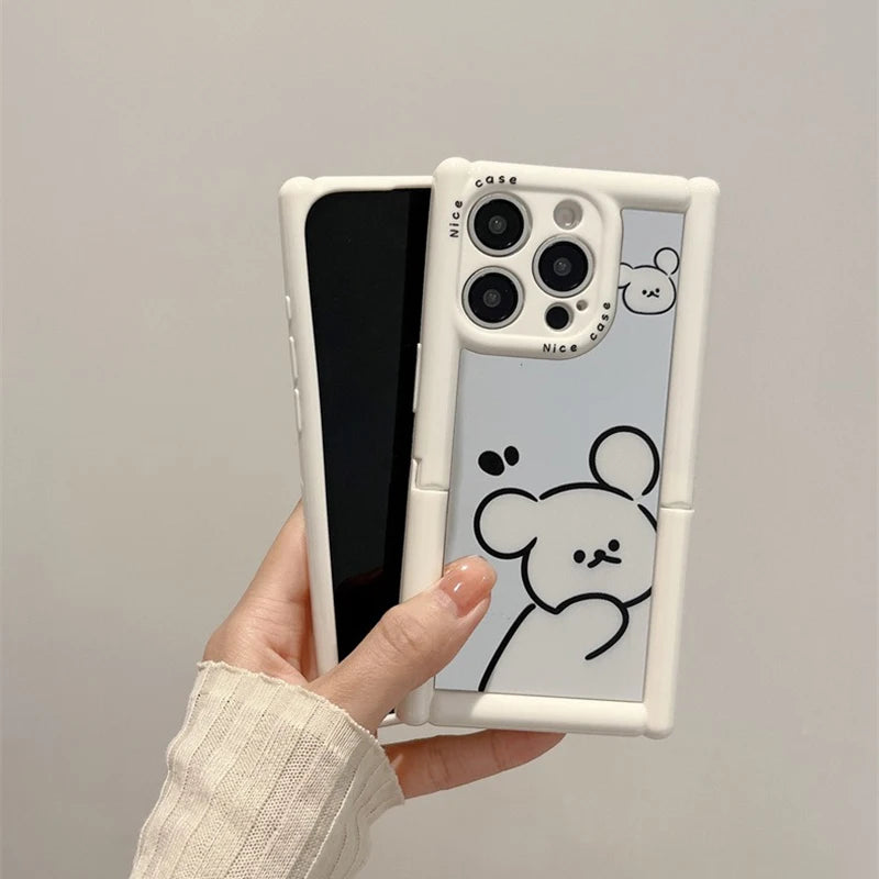 Cute Phone Cases - White Puppy Dog Makeup Mirror with Kickstand for iPhone 11-15 Pro Max - TSP297