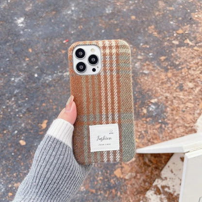 TSP80 Cute Phone Cases For iPhone 15, 11, 14 Pro Max, and 13, 12 - Stylish Woolen Plush Plaid Cover