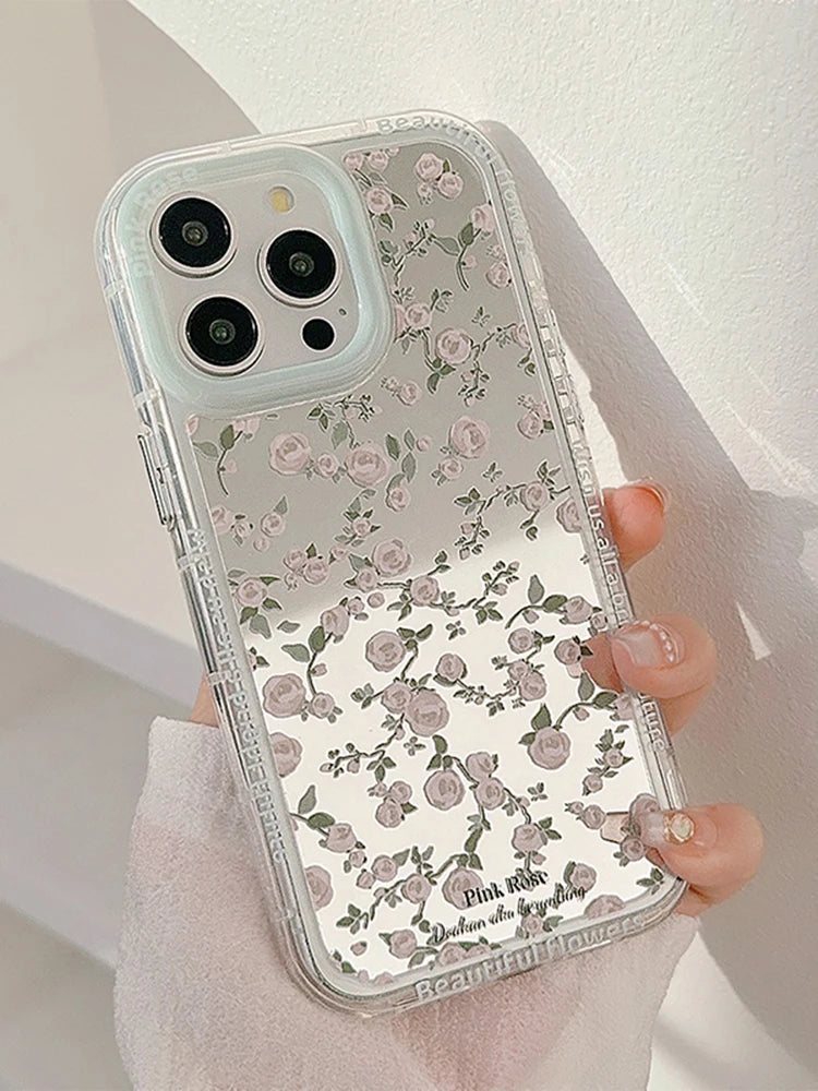 Cute Phone Cases: Pink Rose Makeup Mirror for iPhone 15 Pro Max, 14, 13, 12, and 11 - TSP300