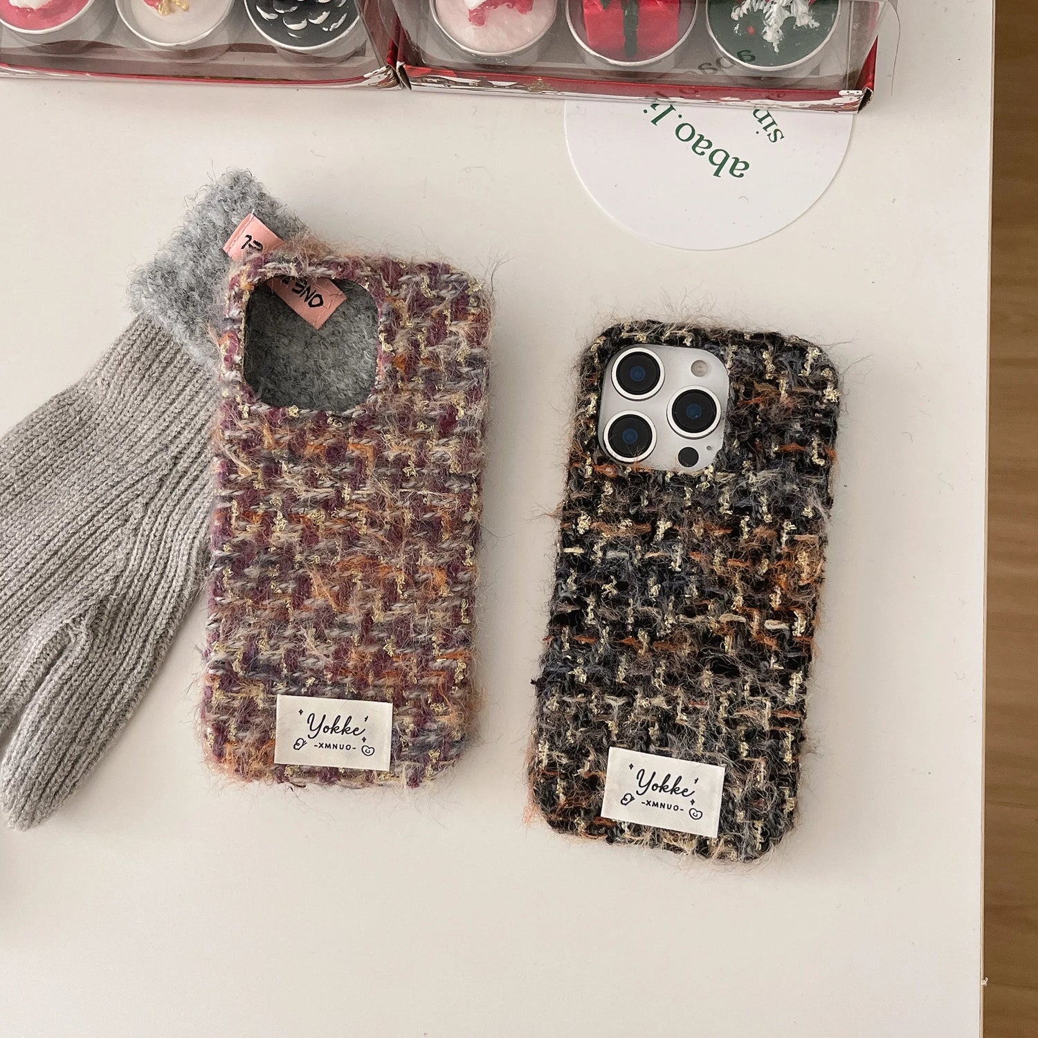 Cute Phone Cases For iPhone 16, 15, 14, 13 Pro Max - Fashionable Woven Pattern Woolen Texture Back Cover - PC0430