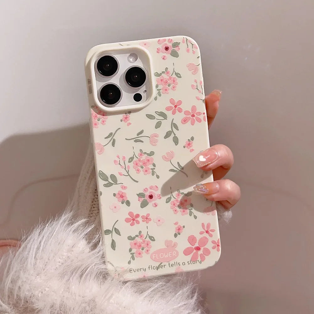 Cute Phone Cases For iPhone 16, 15, 14, 13, 12, 11 Pro Max, 16 Plus - Fairy Pink Flowers Oil Paint - Soft Cover - IC8540