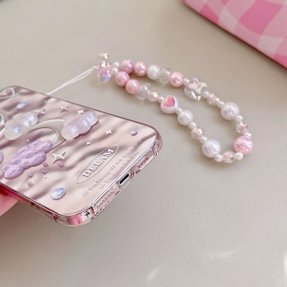 TSP63 Cute Phone Case For iPhone 15 Pro Max, 14, 13, or 11 - Plating 3D Dreamy Pearl, Stars, Clouds, and Moon Design