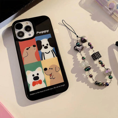 Cute Phone Cases For iPhone 16, 15, 14, 13, 12 Pro Max - Cartoon Puppy Illustration Art - Bracelet Pendant - Glass Shell Cover - CC5240 - Touchy Style