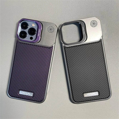 Cute Phone Cases For iPhone 16 Pro Max, 15, 14, 13, 12 Pro - Carbon Fiber Pattern - Cover with Kickstand - PC8030 - Touchy Style