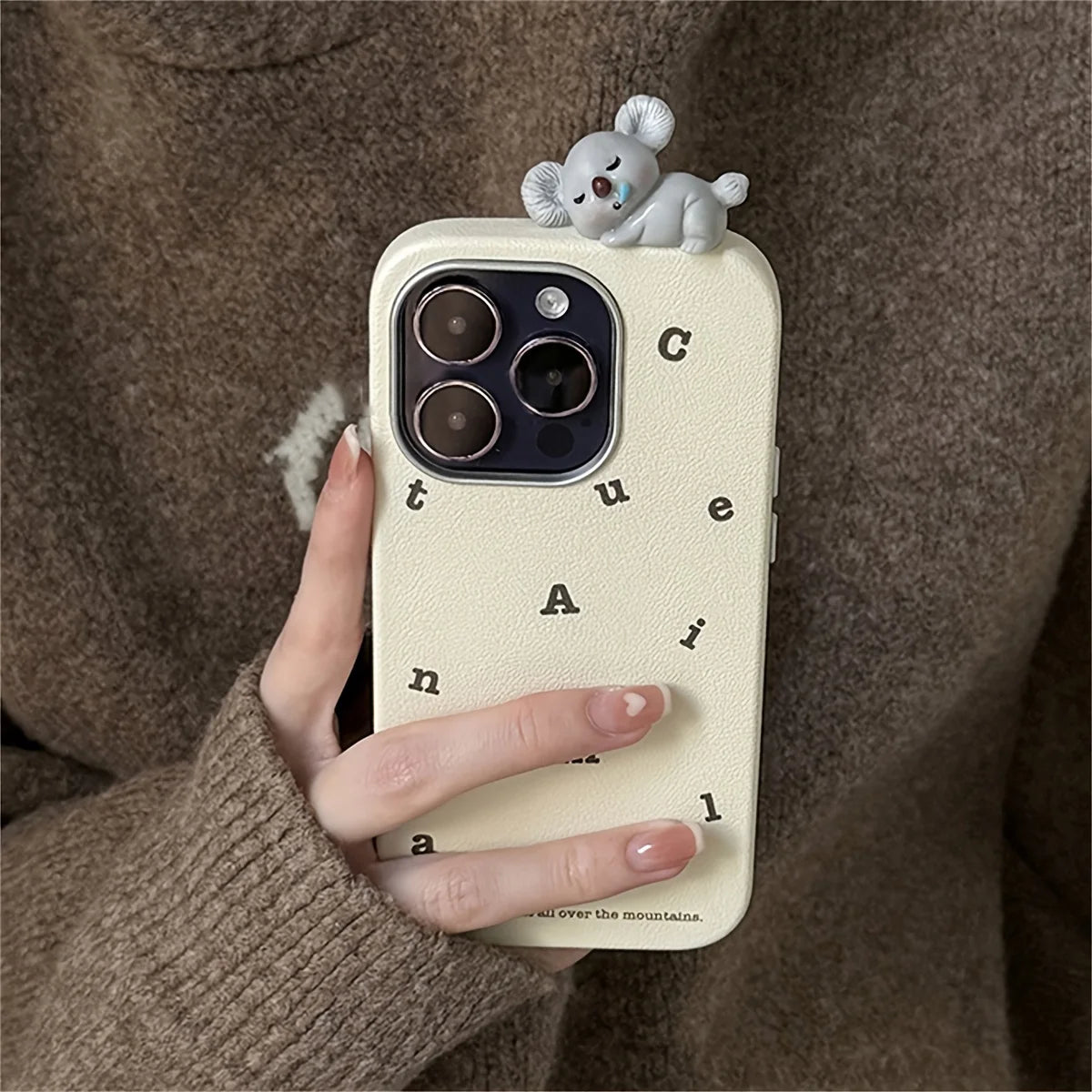 Cute Phone Cases for iPhone 16, 15, 14, 13 Pro Max - 3D Koala Doll - Leather Cover - TSP328