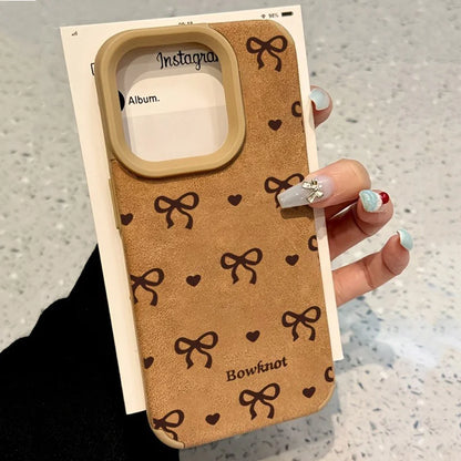 Cute Phone Cases For iPhone 16 15 14 Pro Max XS X XR 11 12 13 15 16 Plus - Simple Hearts Dots Bow Pattern - Leather Cover