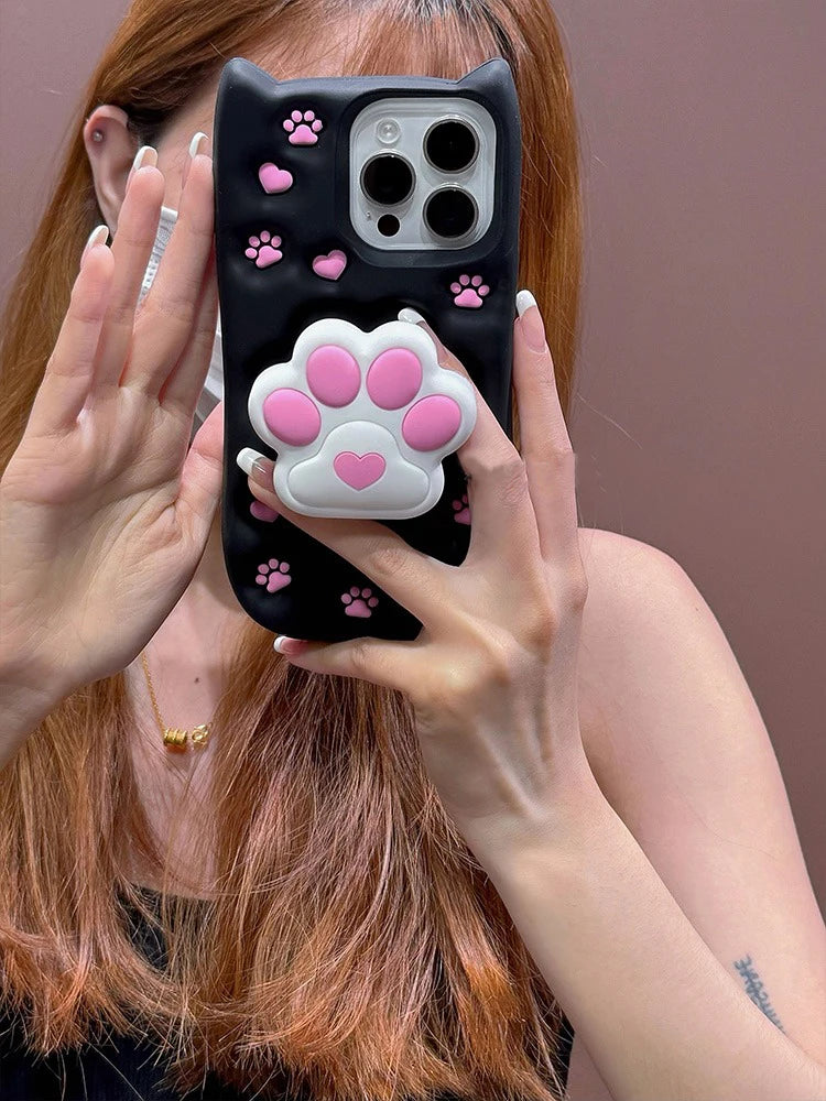 Cute Phone Cases: 3D Cat Paw Silicone Case with Stand for iPhone 15/14/13/12 Pro Max - TSP310