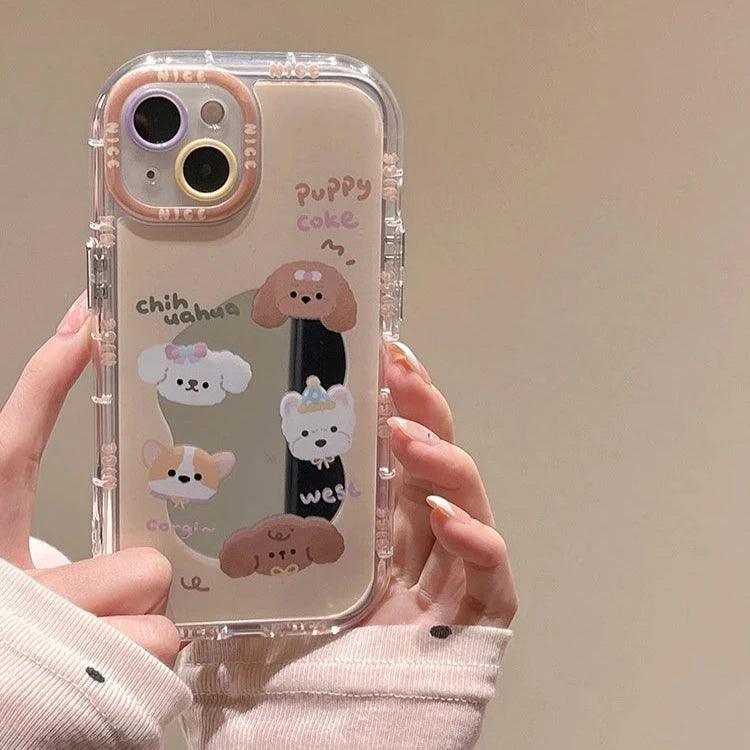 Cute Phone Cases For iPhone 11, 12, 13, 14, and 15 Pro Max - Cartoon Puppy Dog - Makeup Mirror Cover - TSP275