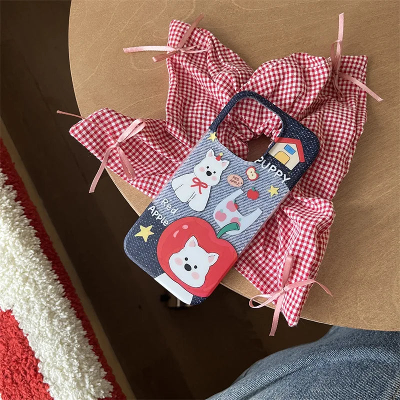 Cute Phone Cases For iPhone 16, 15, 14, 13, 12 Pro Max - Red Apple Hat Puppy Art - Cartoon Soft Cover - PC9211