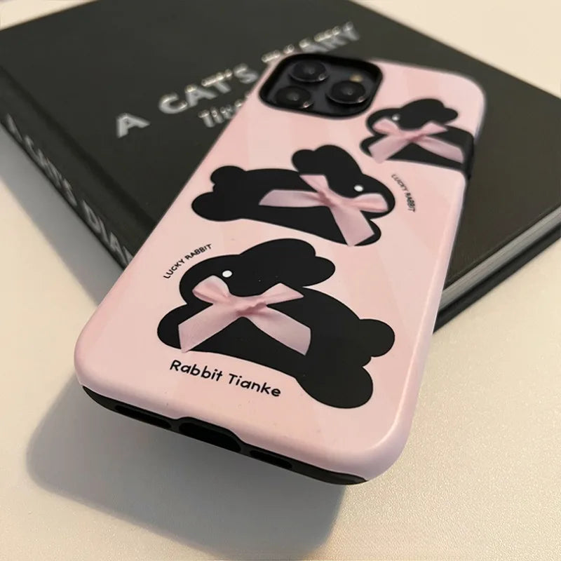 Cute Phone Cases For iPhone 16, 15PRO MAX, 14, 13, 12, 11 PRO, 11 Plus, 15pro - Pink Rabbit Bowknot - Acrylic TPU Cover - IC3150