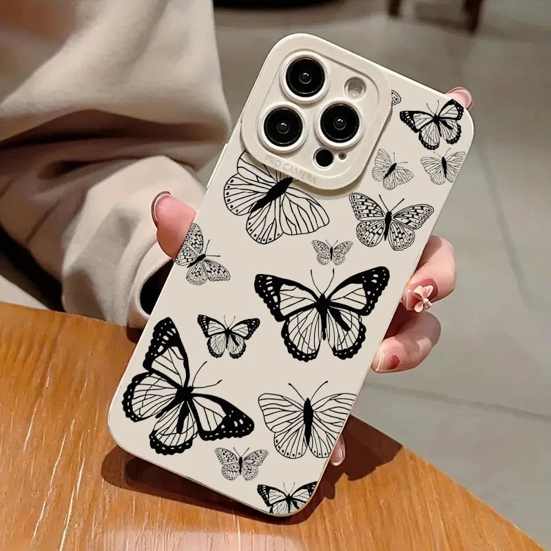 Cute Phone Cases For iPhone 16 15 Pro Max 14 Plus 13 12 Mini 11 - Black Butterfly Graphic Printing Back Cover