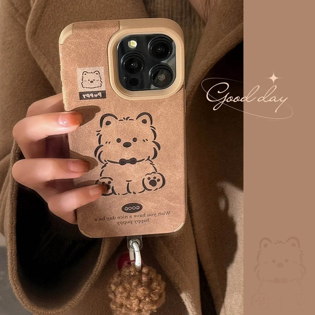 Cute Phone Cases For iPhone 16, 15, 14, 13, 12, 11 Pro Max - Puppy Dog Art Pattern - Leather Cartoon Cover - CC8140 - Touchy Style