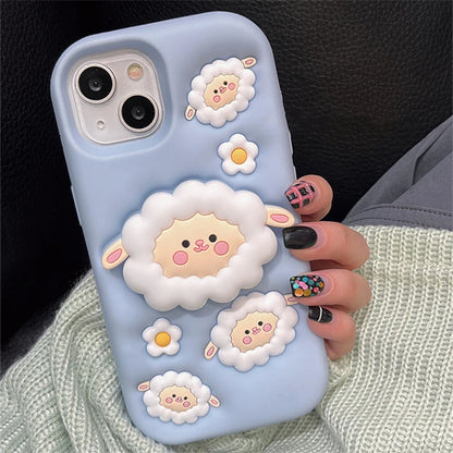 Cute Phone Cases For iPhone 15, 13, 14, 12 Pro Max, 11, and 14 Pro Max - White Sheep - Folding Stand Holder  - TSP253