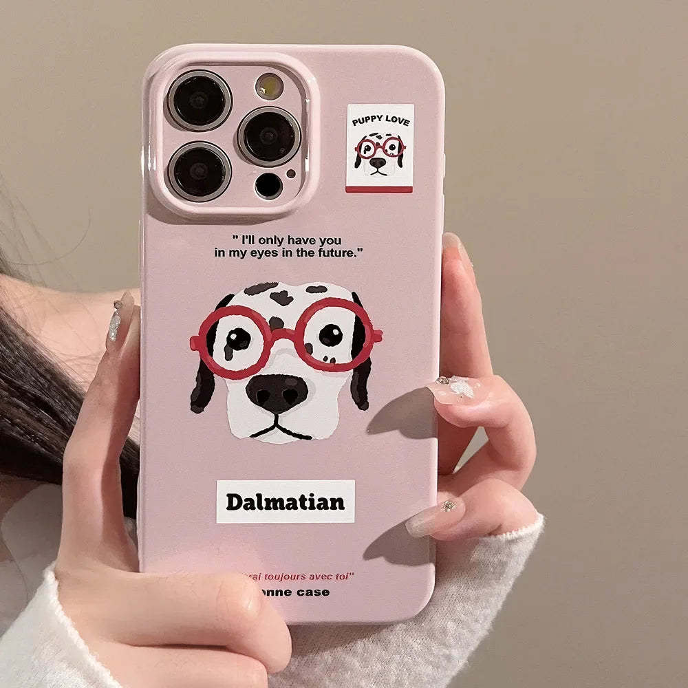 Cute Phone Cases For iPhone 16, 15, 14, 13, 12 Pro Max, 15 14 Plus - Funny Schnauzer Puppy Dalmatian Dog Cartoon Cover - IC1090