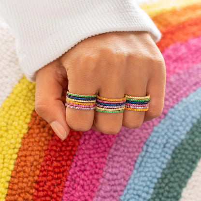 Gold Black Multi Color Rainbow Finger Ring Charm jewelry 