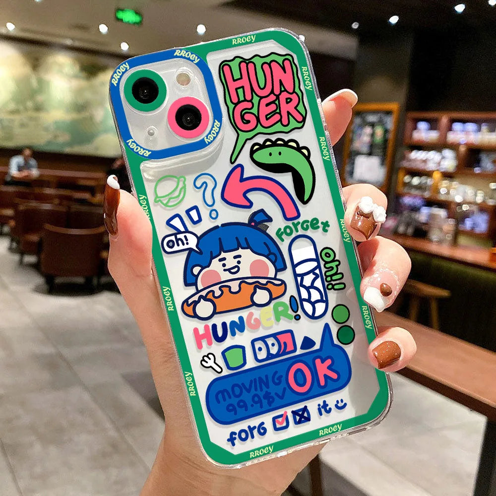 Cartoon Panda Transparent Cute Phone Cases For Galaxy A54 5G A53 A52 A34 A33 A13 A32 A12 S23 Ultra S22 S20 S21 FE A23 A51 A50 A73 A72 A71 A22 A21S Covers