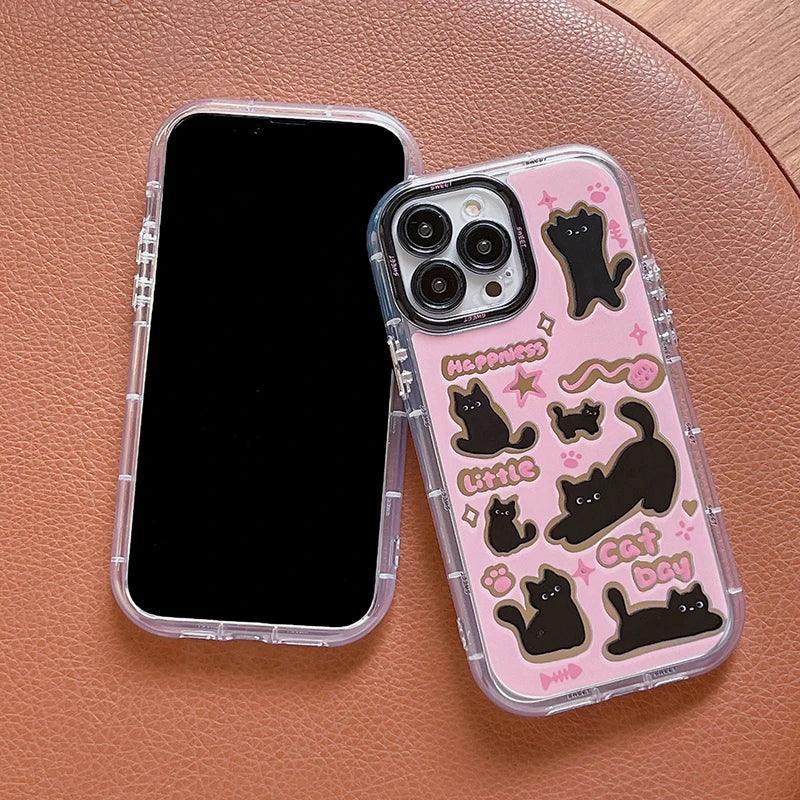 حافظات هواتف لطيفة لهاتف iPhone 15 و14 و13 و12 و11 Pro Max - قطة سوداء - مرآة أكريليك - TSP280