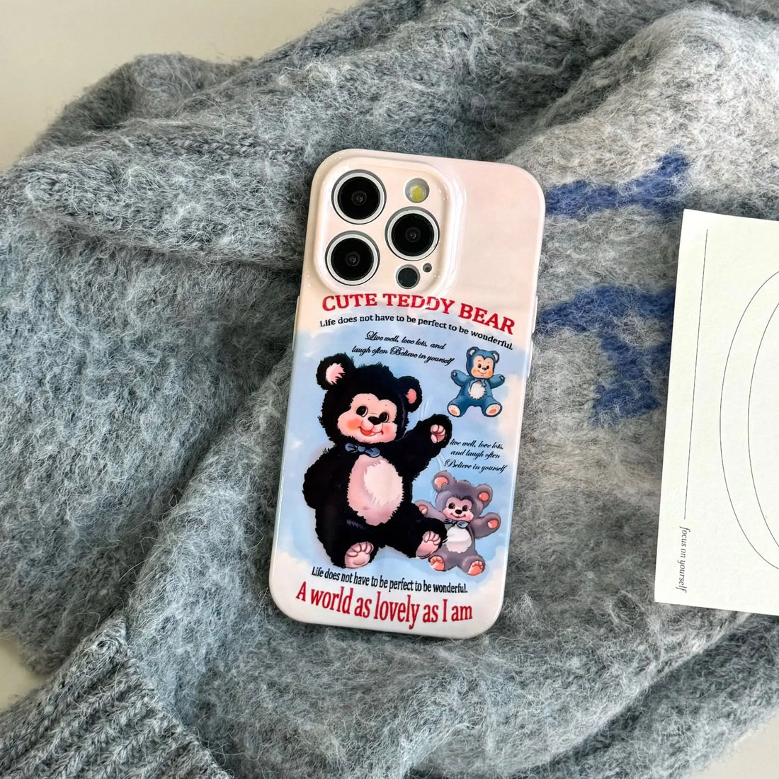 Cute Phone Cases For iPhone 16, 15, 14, 13, 12, 11 Pro Max - Plush Bear Doll Art - Cartoon Sweet Cover - CC7121 - Touchy Style