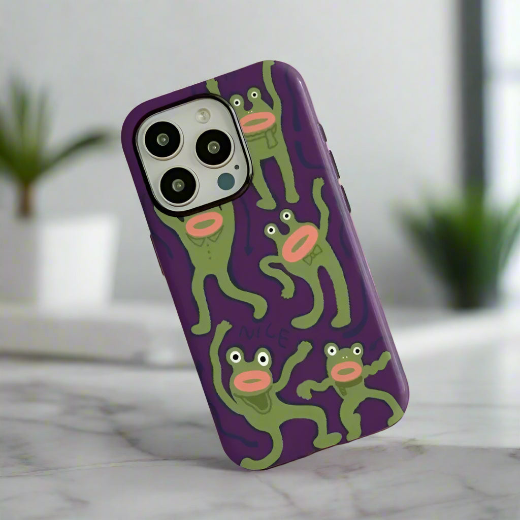 Cute Phone Cases For iPhone 15PRO MAX, 14, 13, 12, 11 PRO, 11 Plus, 15pro - Funny Frog Purple Art - Acrylic TPU Cover - PC0120