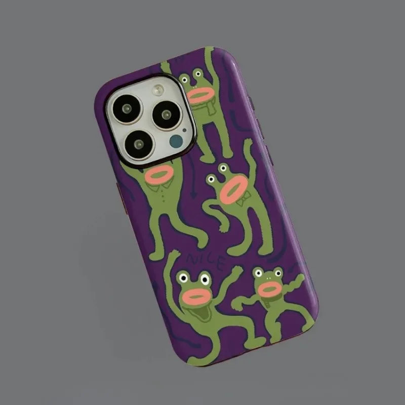 Cute Phone Cases For iPhone 15PRO MAX, 14, 13, 12, 11 PRO, 11 Plus, 15pro - Funny Frog Purple Art - Acrylic TPU Cover - PC0120