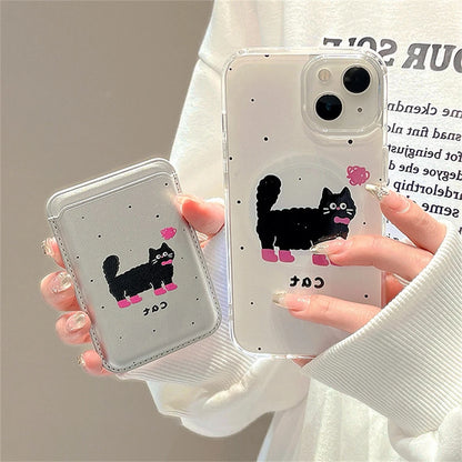 Cute Phone Cases For iPhone 13, 15, 14, 12, 11 Pro Max, 14, 15 Plus - Korean Cartoon Cat - Card Slot - PC6320