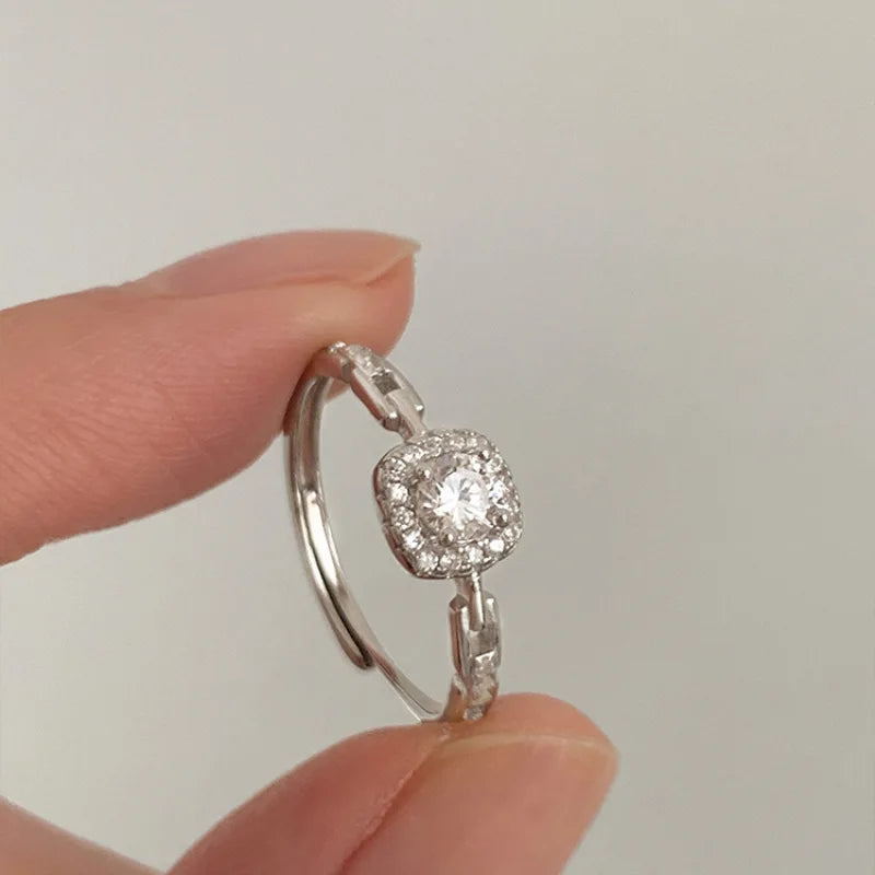 Finger Ring Charm Jewelry - Silver Color Zircon Geometry Hollow Out - R4420