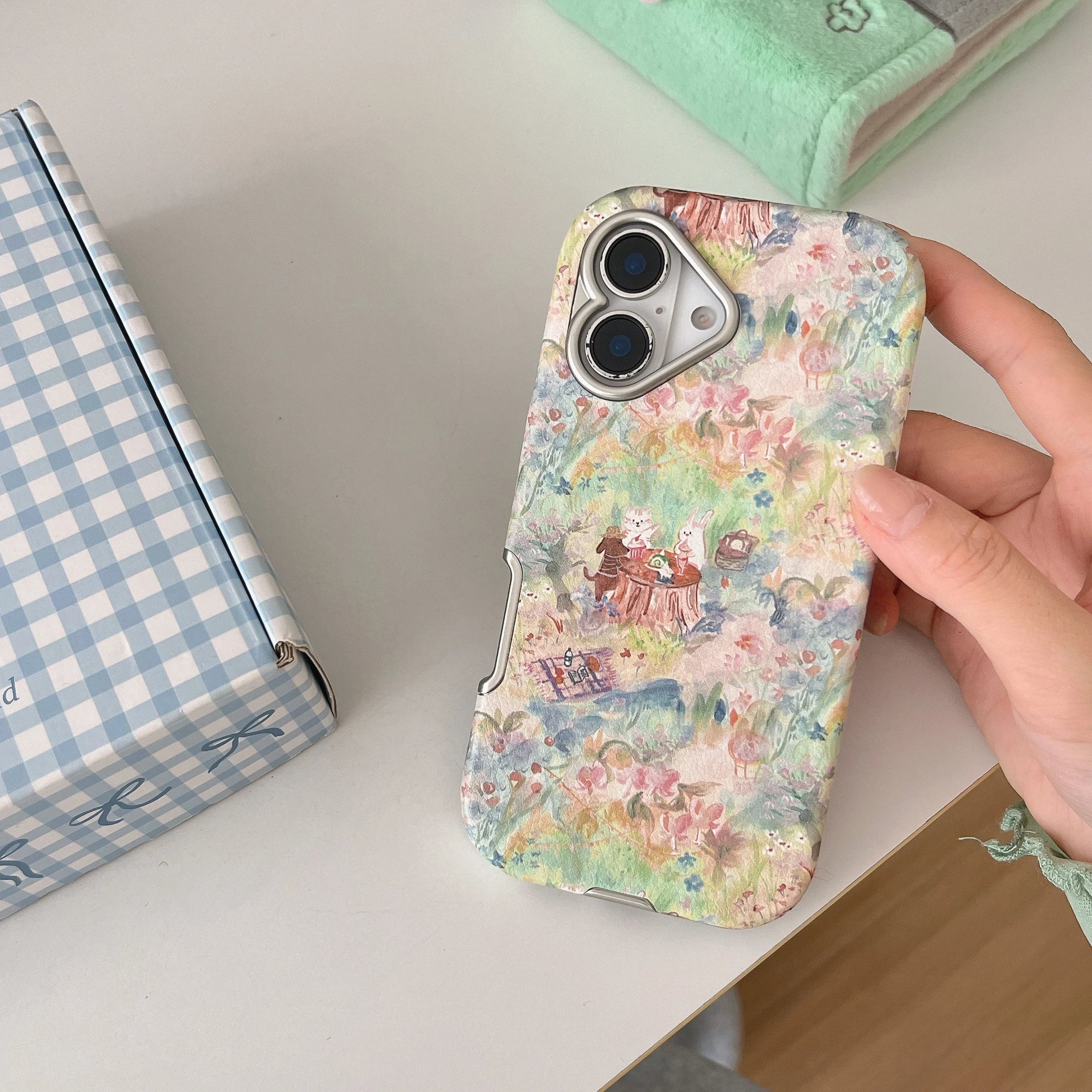 Cute Phone Cases For iPhone 16, 15, 14, 13 Pro Max - Vintage Oil Painting Animal Picnic in Garden - Electroplated Chic Cover - PC5330