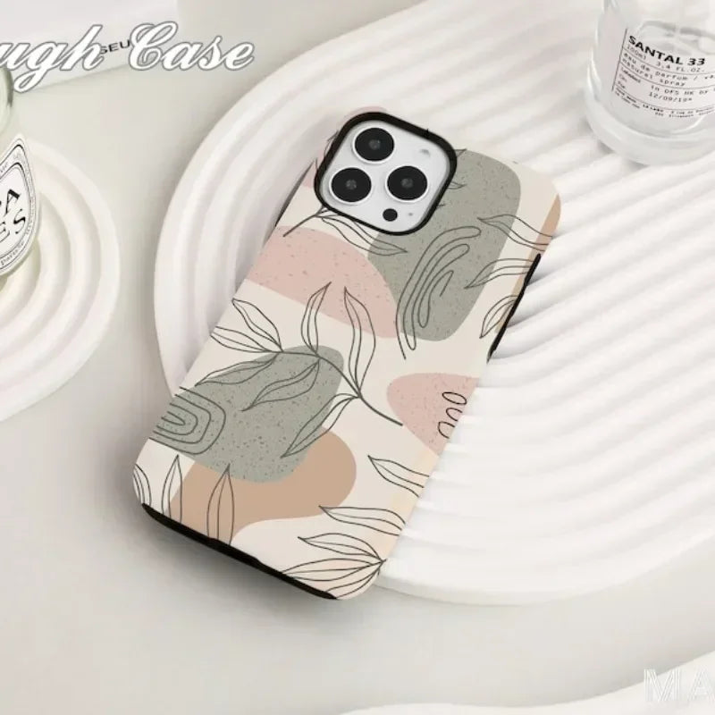 Cute Phone Cases For iPhone 16ProMax 15 14 13 12 11 PRO Plus - Colored Stone Leaves Pattern - Acrylic TPU Cover