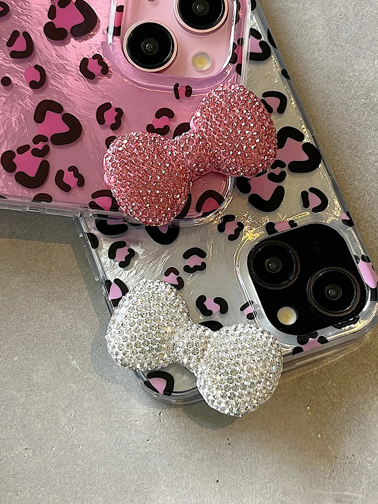 Cute Phone Cases: Stylish Leopard 3D Glitter Bow for iPhone 11-15 Pro Max - TSP317