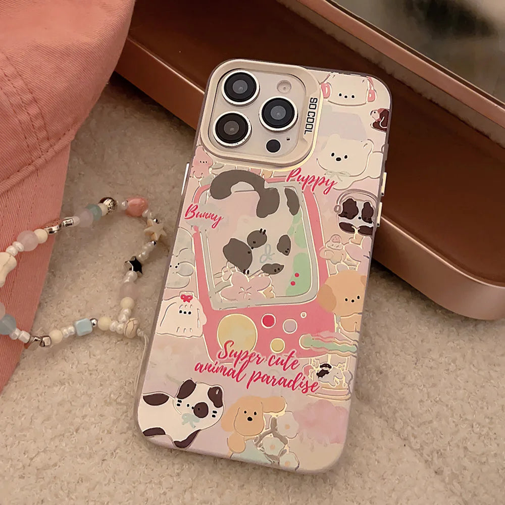 Cute Phone Cases For iPhone 15, 14, 13, 12, 11 Pro Max, 15, 14 Plus - Funny Puppy Kitten Game Plating Art Cover - IC8320