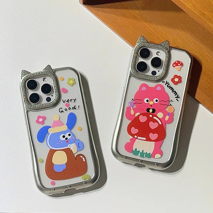 Cute Phone Cases - Funny Cat &amp; Puppy Bling Diamond Ears for iPhone 15-11 Pro Max - TSP298