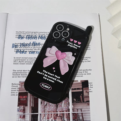 Cute Phone Cases for iPhone 14, 13, 12, 11 Pro Max, or 14 Plus - Black Cover with Pink Bow - TSP448