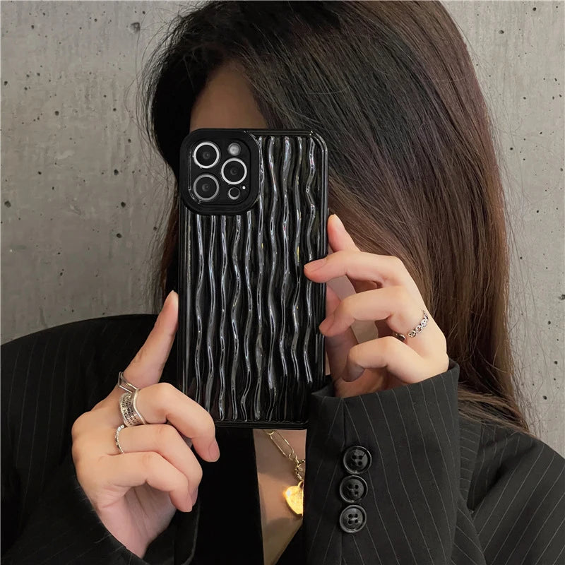 Black Plating Wrinkle Fold Cute Phone Cases For iPhone 14 Pro Max 13 11 12 Mini XS XR X