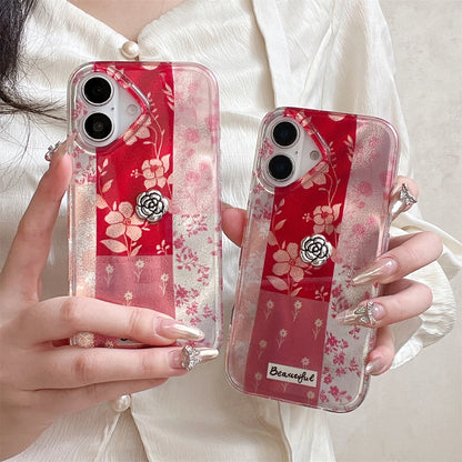 Cute Phone Cases for iPhone 16, 15, 14, and 13 Pro Max - 3D Rose, Splicing Lattice Cover - TSP442