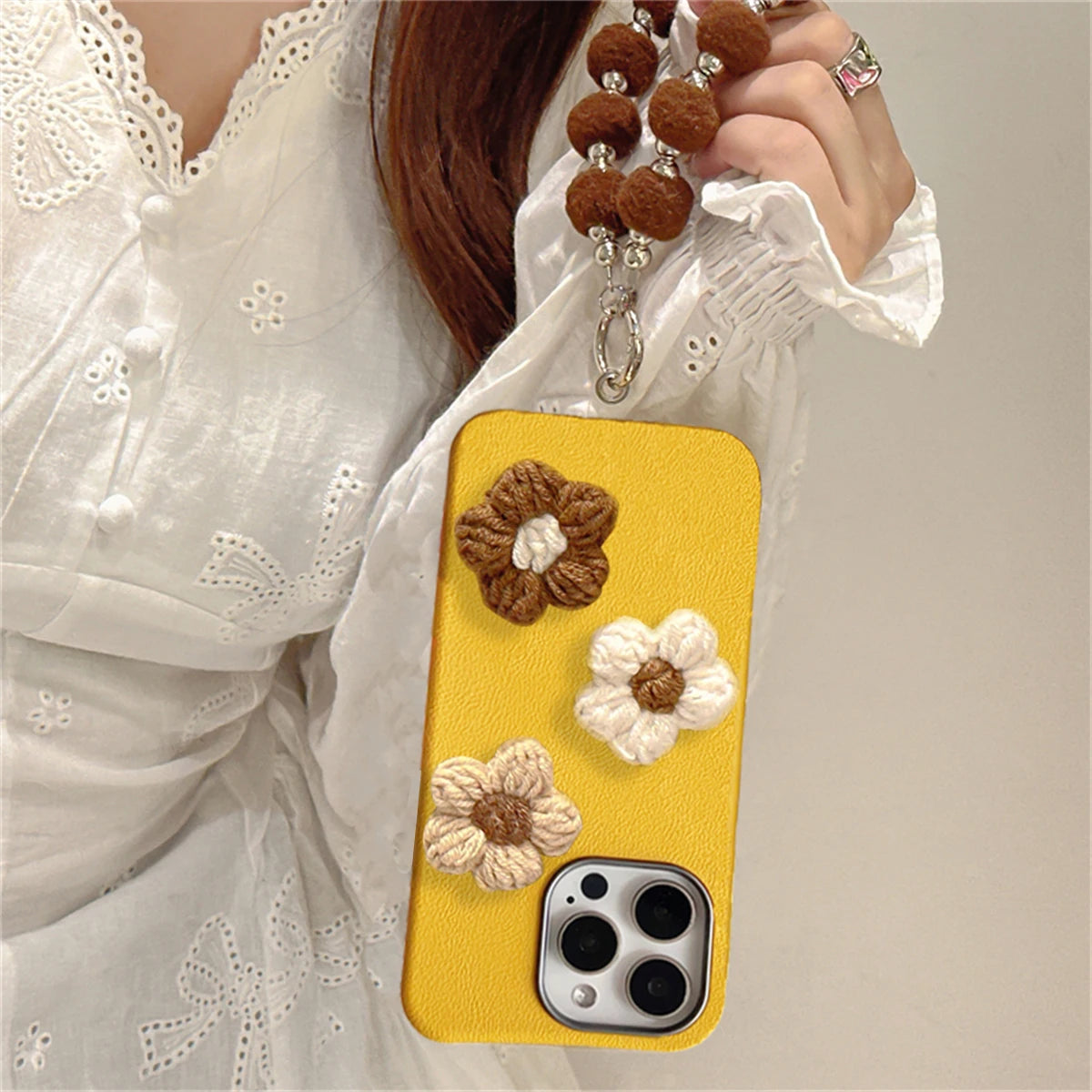 Cute Phone Cases for iPhone 11, 12, 13, 14, 15, and 16, including Pro Max and Plus versions - 3D Knitted Flower Pattern - TSP445