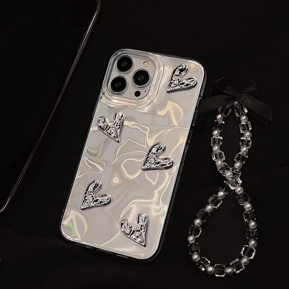 Cute Phone Cases for iPhone 15, 14, 13, 12 Pro Max, 11, and 15 Plus - 3D Heart Water Ripple - TSP339