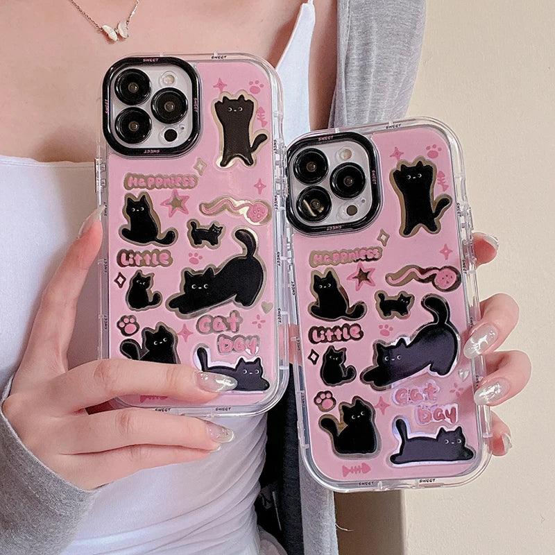 Cute Phone Cases for iPhone 15, 14, 13, 12, and 11 Pro Max - Black Cat - Acrylic Mirror - TSP280