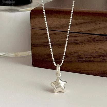 925 Sterling Silver Necklace Charm Jewelry - Matte Star Pendant, Simple - TSJ89