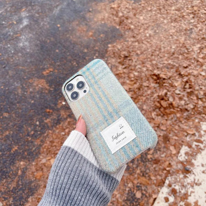 TSP80 Cute Phone Cases For iPhone 15, 11, 14 Pro Max, and 13, 12 - Stylish Woolen Plush Plaid Cover