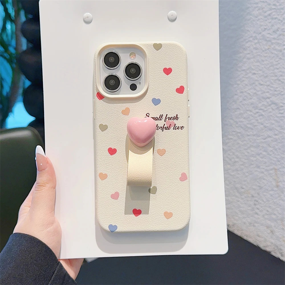 Cute Phone Cases for iPhone 15, 14, 13, 12 Pro Max, 11 - Colorful Heart, Polka Dot, Flower Ring Holder - TSP428