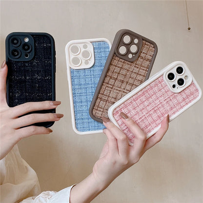 Stylish Lattice Fabric Cute Phone Cases for iPhone 14, 13, 12, 11 Pro Max and 14 Plus