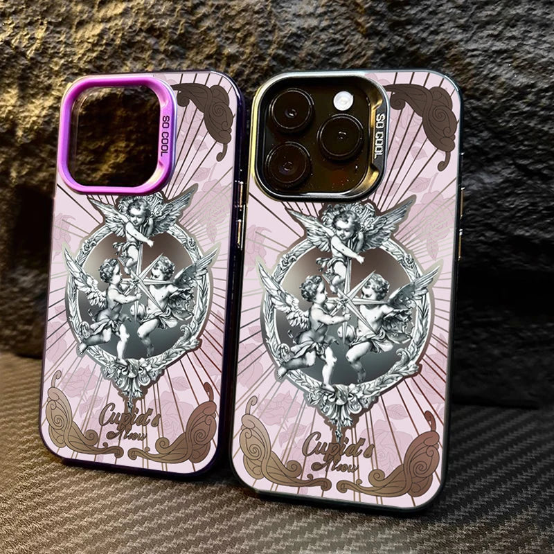 Cute Phone Cases For iPhone 15 14 13 12 11 Pro Max XS X XR 7 8 Plus SE 2022 - Cupid Angel Pattern - Laser Hard Bumper Cover