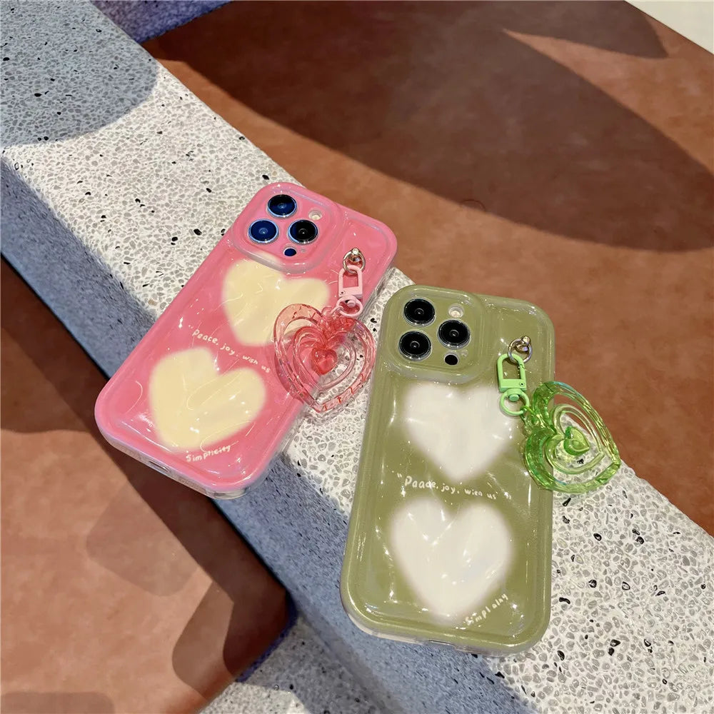 Cute Phone Cases For iPhone 11, 12, 13, 14, Pro Max, XR, X, XS, and 14 Plus - 3D Pink Heart Keychain, Soft Cover - TSP433