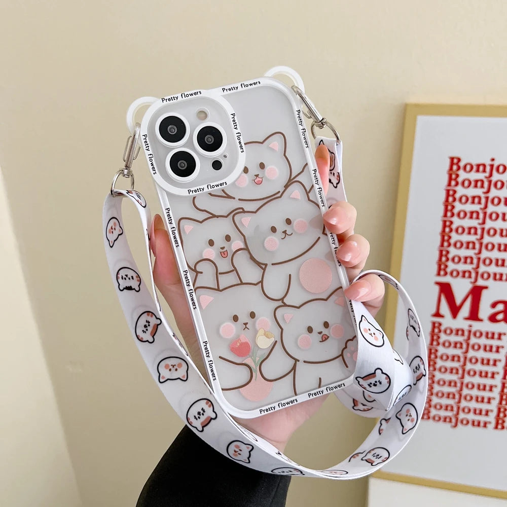 Transparent Cat Bear Cute Phone Cases For iPhone 16, 15, 14, 13, 11, 12 Pro Max, XS, X, XR, 8, 7 Plus