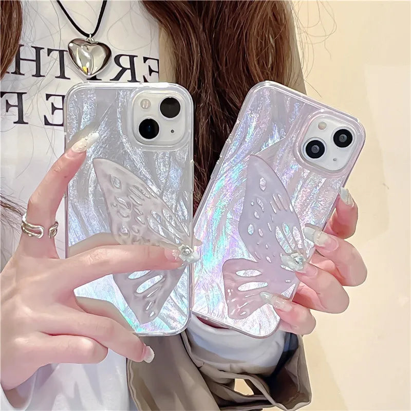 Cute Phone Cases For iPhone 15 Pro Max, 14, 13, 11, 12, 15 Plus - Glitter Butterfly - Gradient Cover - TSP262