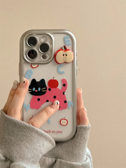 Cute Phone Cases: Cartoon Cat Silver Bumper for iPhone 11-15 Pro Max - TSP307