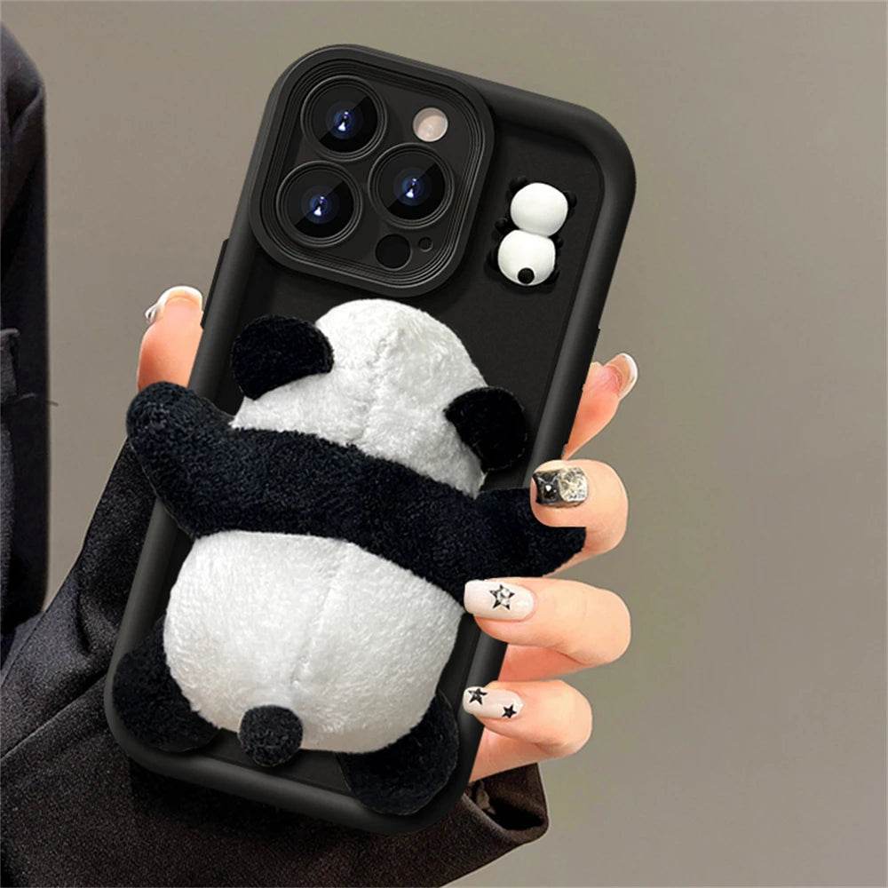 Cute Phone Cases For iPhone 15, 14 Pro Max, 13, 12 Pro, 11, X, XS, XR, 7, 8 Plus - Cartoon 3D Plush Panda Doll - PC4130 - Touchy Style